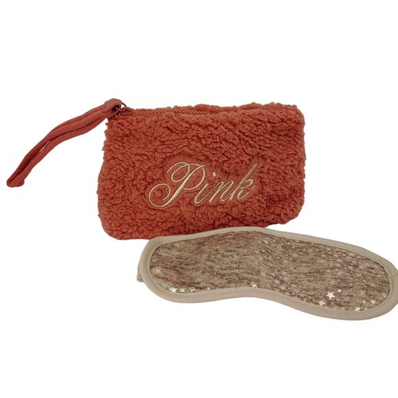 PINK Victoria Secret Cosmetic Pouch with gray eye cover 
sleep mask - Picture 1 of 5